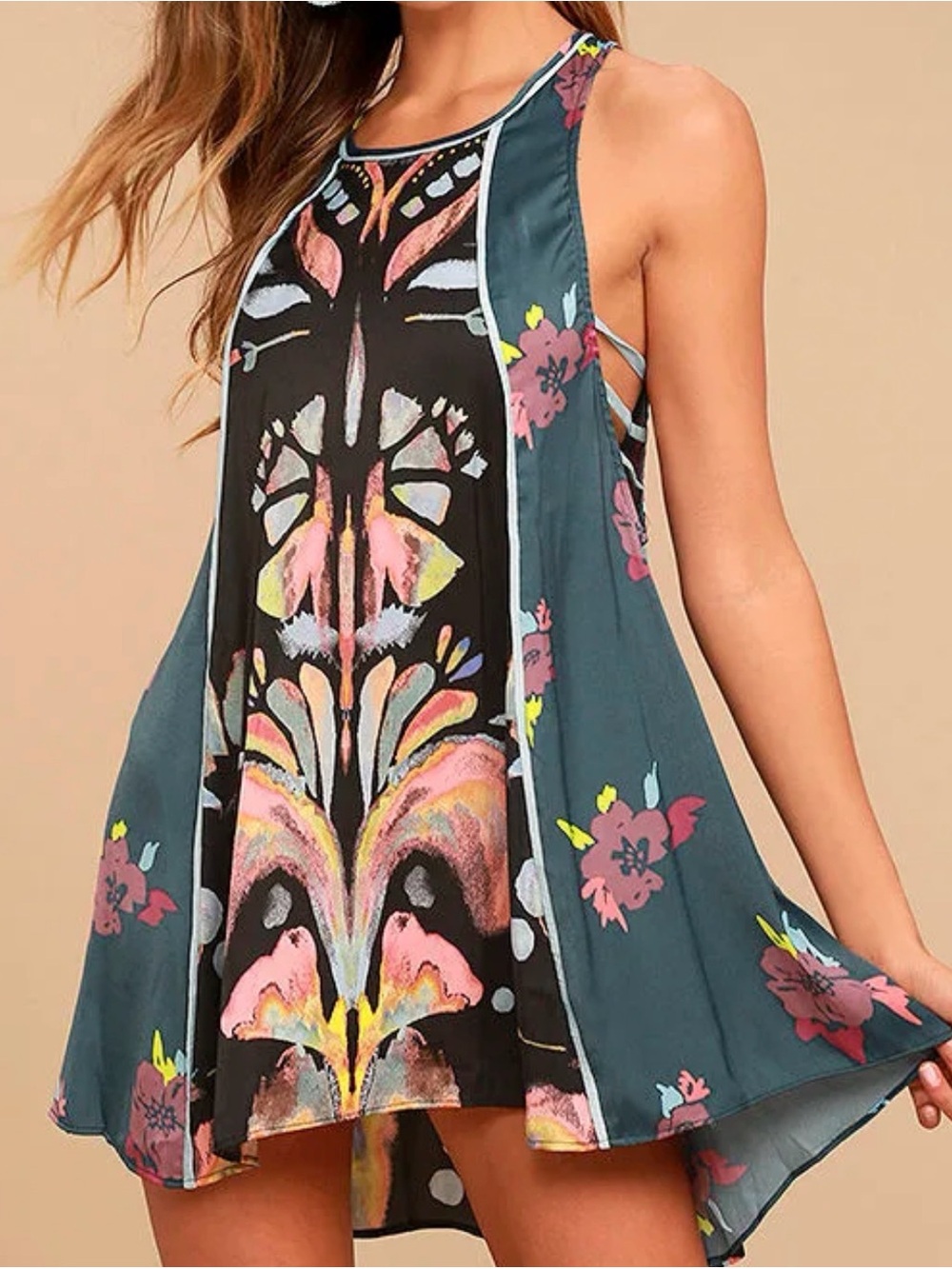 Free People Dream Free Black Print Tunic Top Small Petite